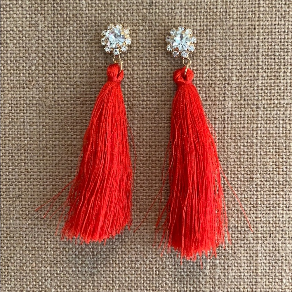 New Red Rhinestone stone tassel earrings